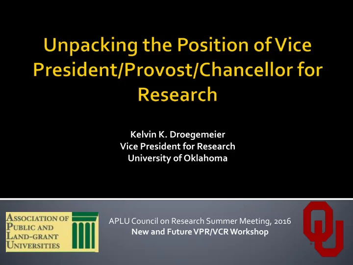 kelvin k droegemeier vice president for research