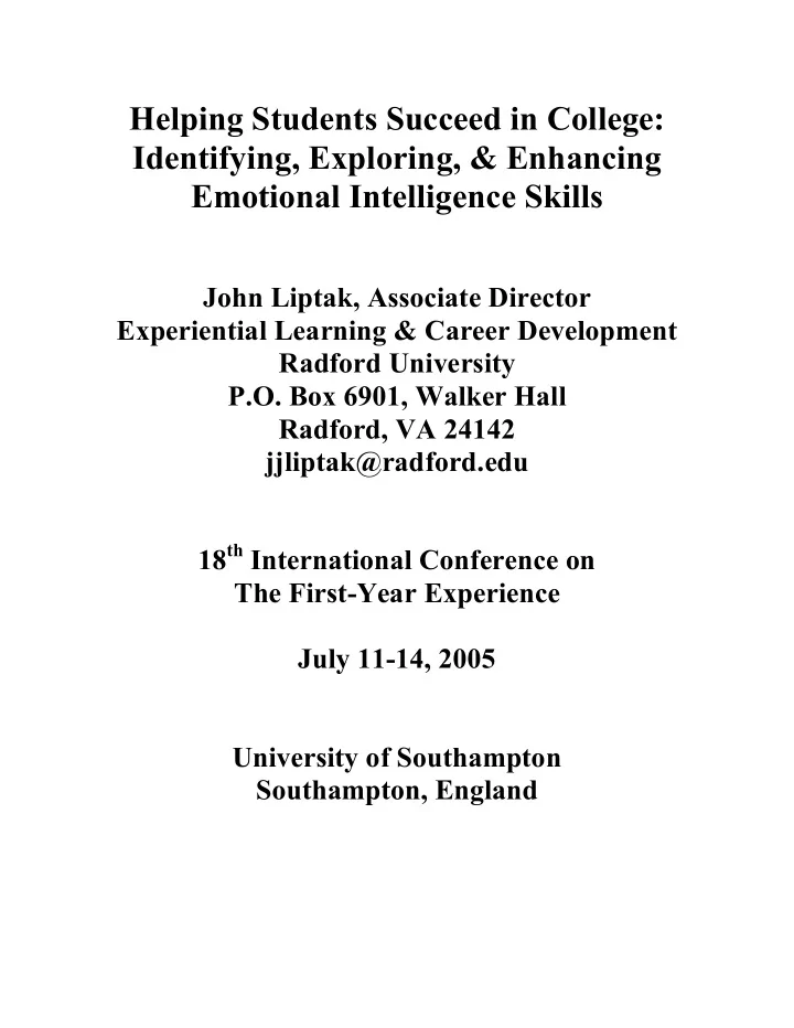 helping students succeed in college identifying exploring