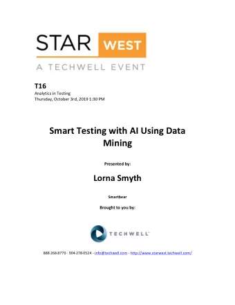 Smart  Testing  with  AI  Using  Data    Mining     Presented  by: