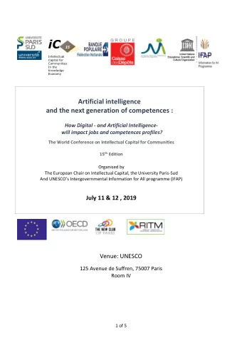 iC 15  Intellectual  Capital for  Communities  In the  Knowledge Economy  Artificial intelligence