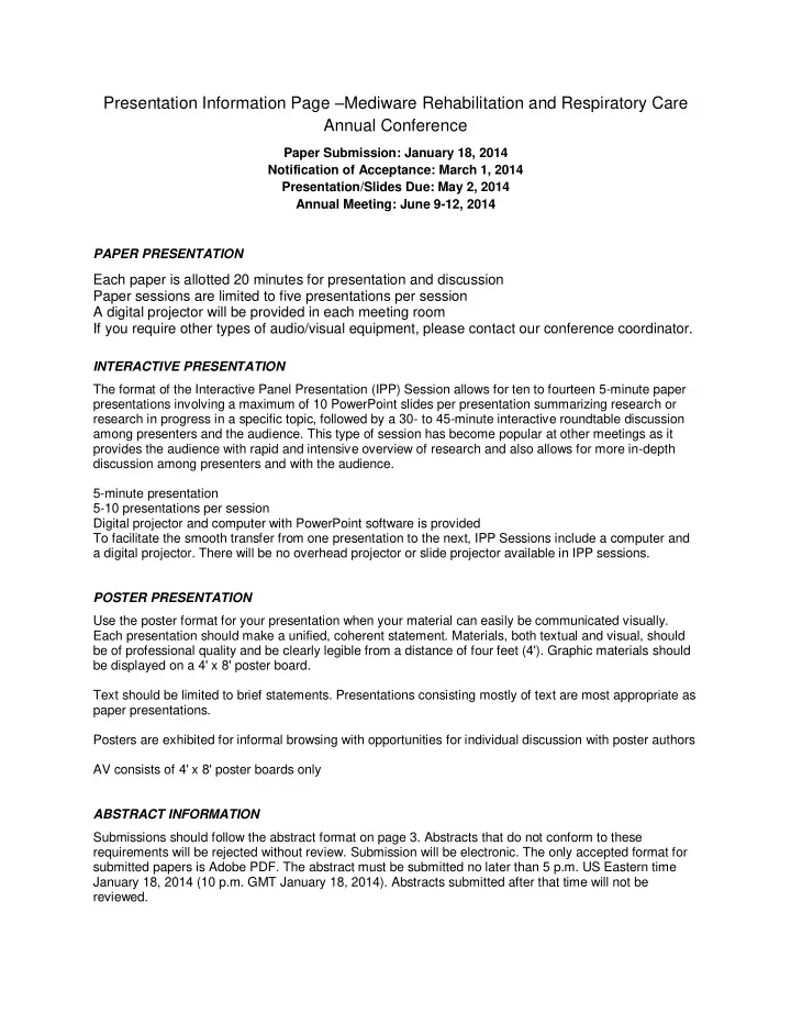 presentation information page mediware rehabilitation and
