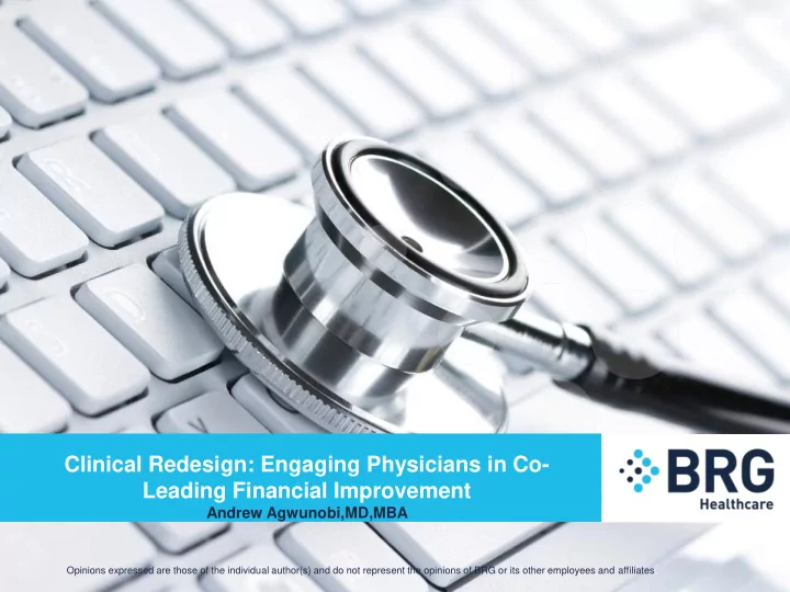 clinical redesign engaging physicians in co leading