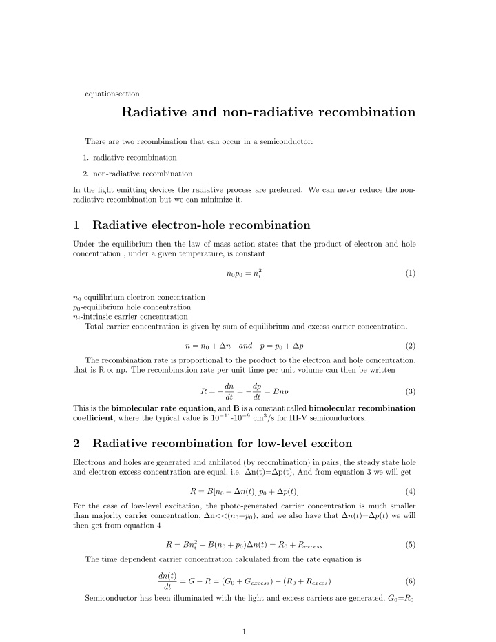 radiative and non radiative recombination