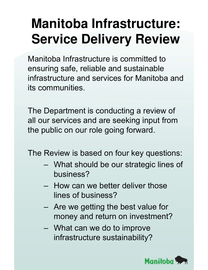 manitoba infrastructure service delivery review