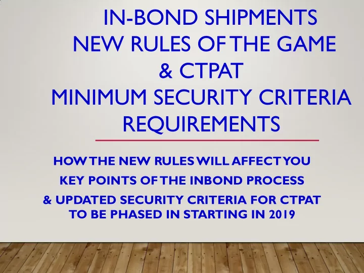 in bond shipments