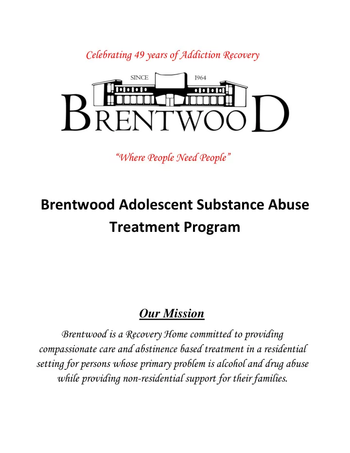 brentwood adolescent substance abuse treatment program