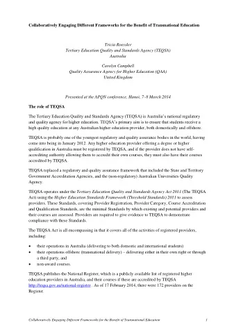 Collaboratively Engaging Different Frameworks for the Benefit of Transnational Education  Tricia