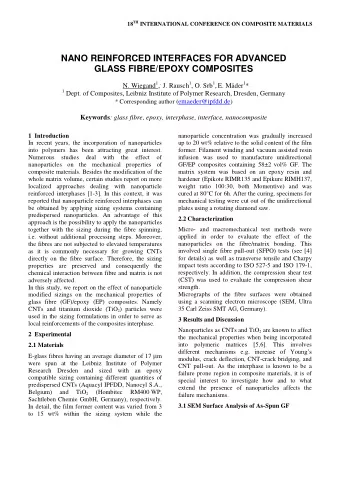 NANO REINFORCED INTERFACES FOR ADVANCED  GLASS FIBRE/EPOXY COMPOSITES N. Wiegand 1 , , J. Rausch 1