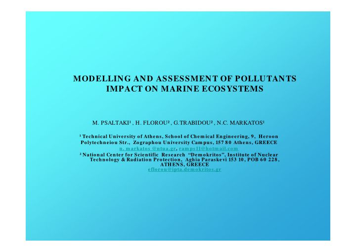 modelling and assessment of pollutants impact on marine