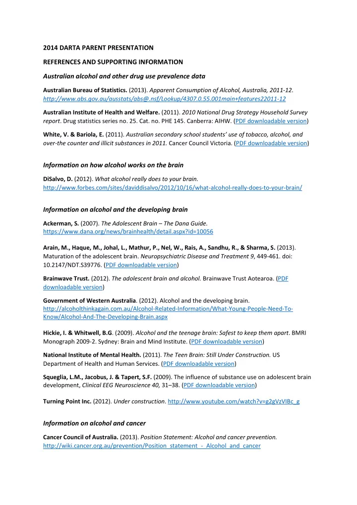 2014 darta parent presentation references and supporting