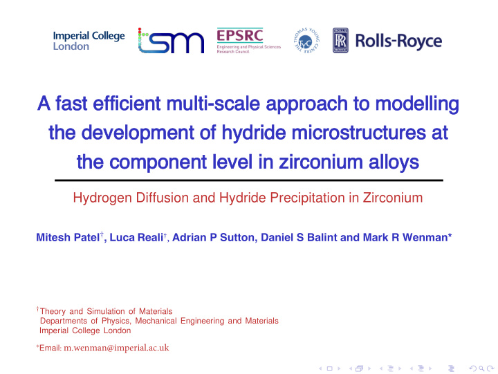 a fast efficient multi scale approach to modelling the