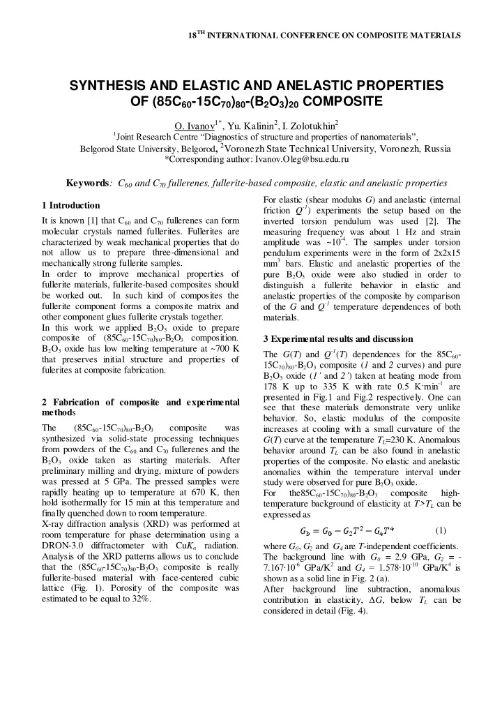 synthesis and elastic and anelastic properties of 85c 60