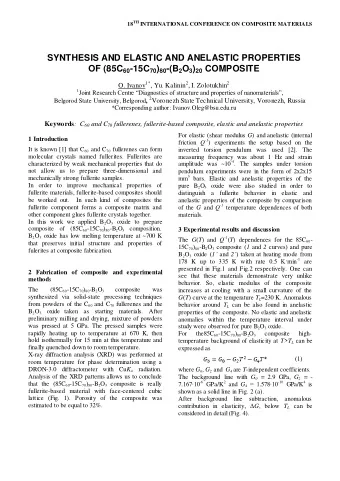 SYNTHESIS AND ELASTIC AND ANELASTIC PROPERTIES OF (85C 60 -15C 70 ) 80 -(B 2 O 3 ) 20 COMPOSITE O.