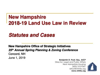 New Hampshire  2018-19 Land Use Law in Review  Statutes and Cases  New Hampshire Office of