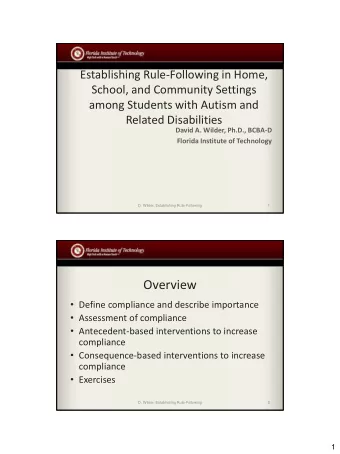 Overview  Define compliance and describe importance  Assessment of compliance