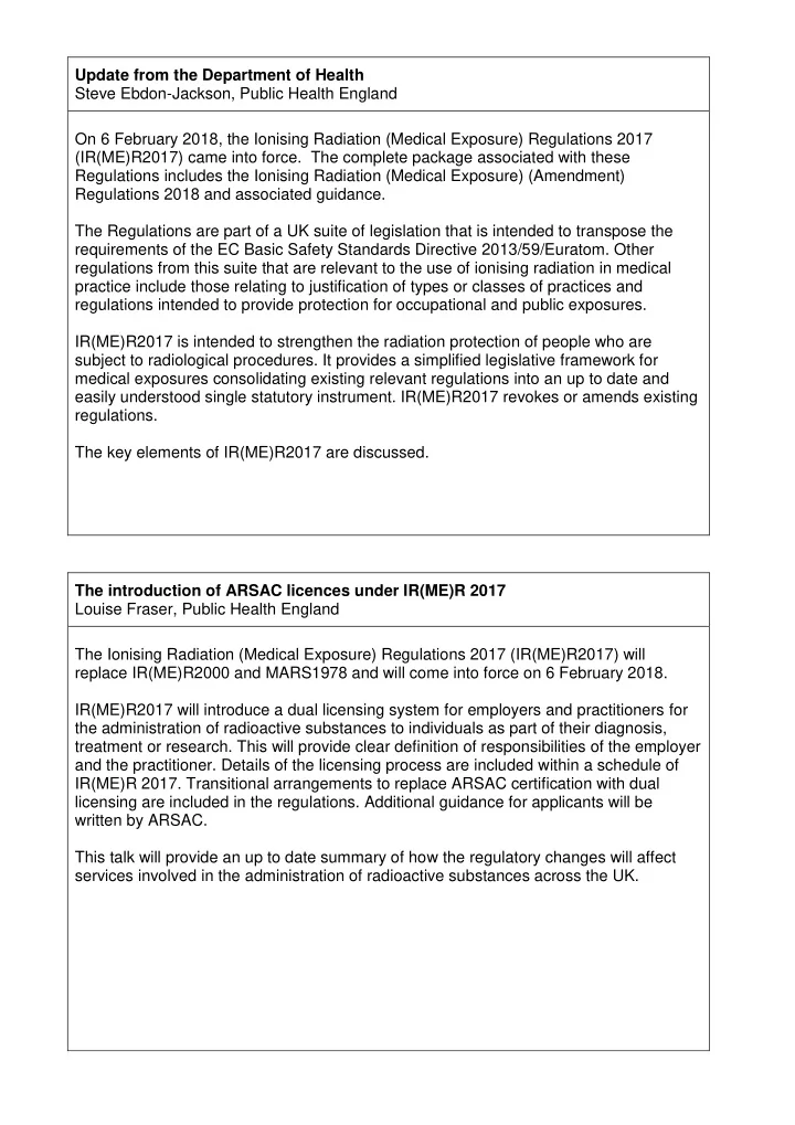 update from the department of health steve ebdon jackson