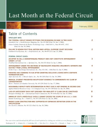 Last Month at the Federal Circuit  February 2006  Table of Contents  SPOTLIGHT INFO:  2  THE
