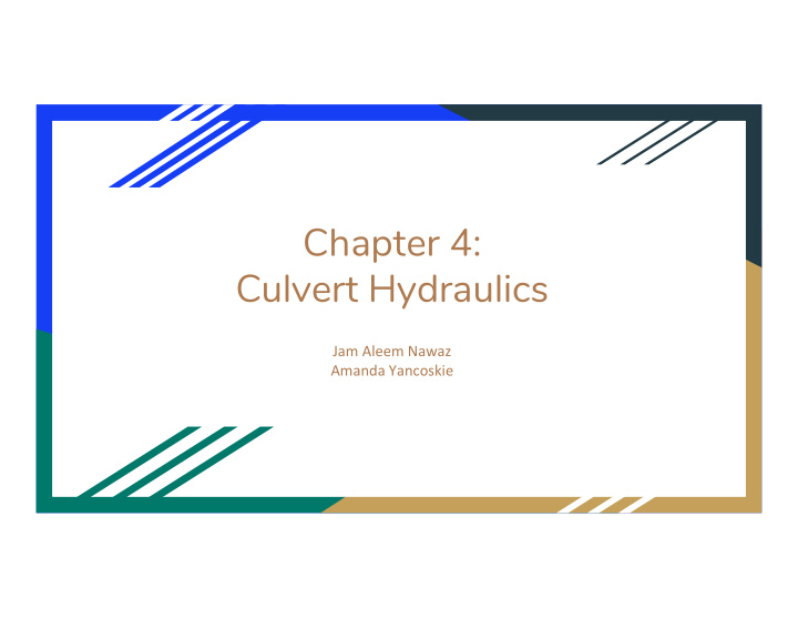 chapter 4 culvert hydraulics