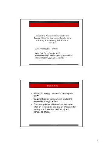 1  Structure and objectives  Comparative analysis of RES and RUE heat    policies in Germany