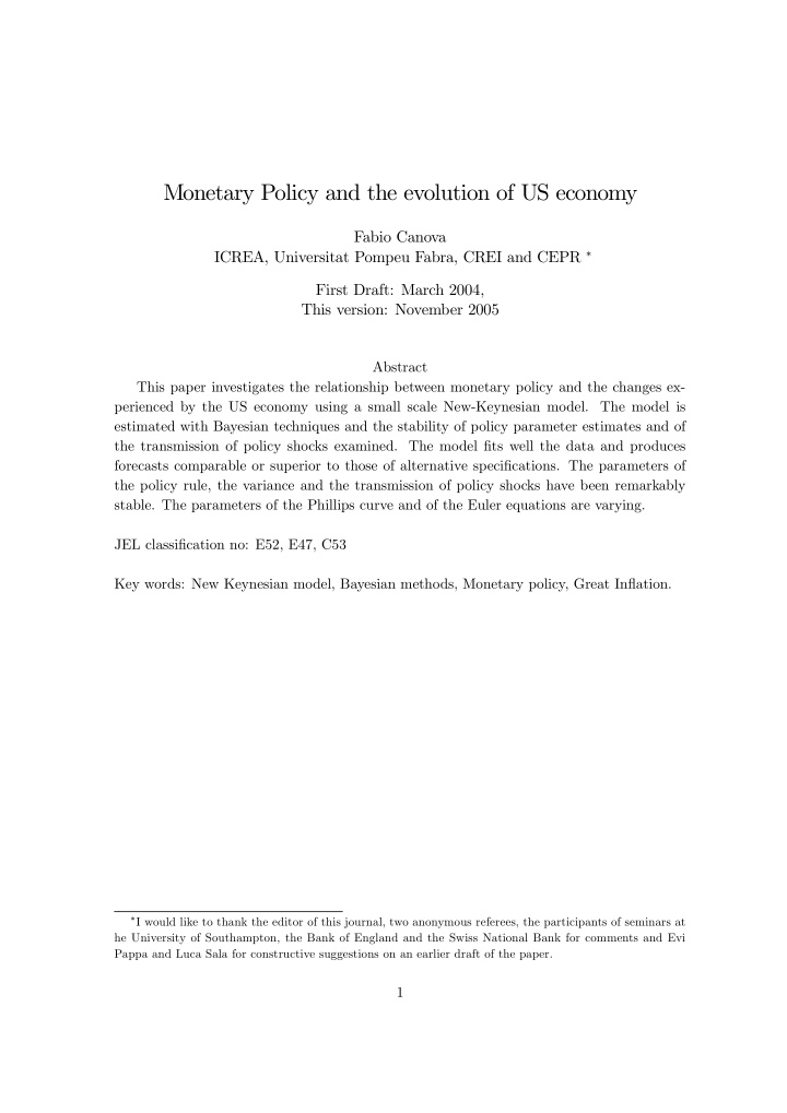 monetary policy and the evolution of us economy