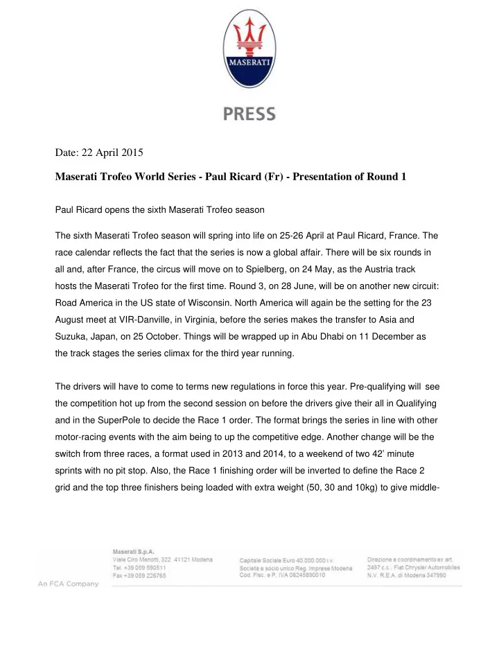date 22 april 2015 maserati trofeo world series paul