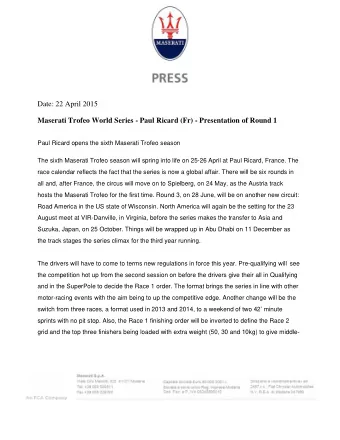 Date: 22 April 2015  Maserati Trofeo World Series - Paul Ricard (Fr) - Presentation of Round 1