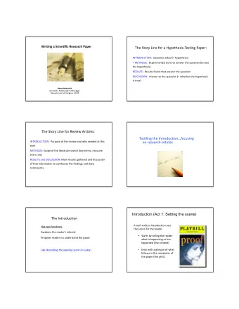 The  Story  Line  for  a  Hypothesis  Testing  Paper: INTRODUCTION: