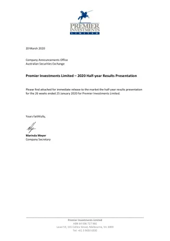 Please find attached for immediate release to the market the half-year results presentation  for