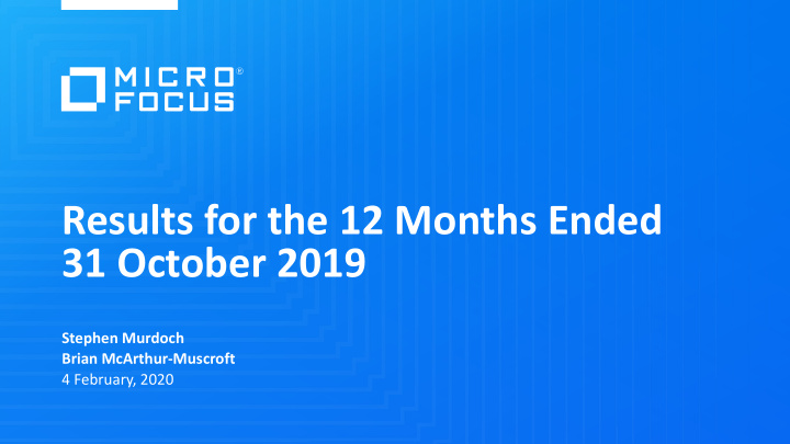 results for the 12 months ended 31 october 2019