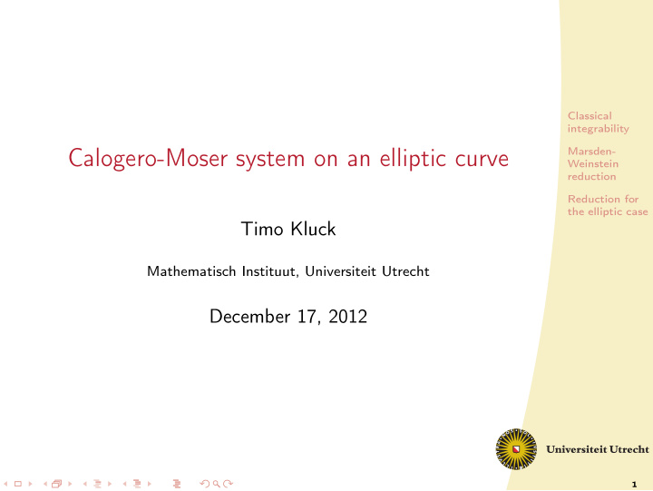 calogero moser system on an elliptic curve