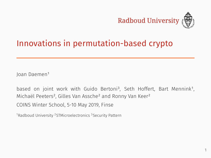 innovations in permutation based crypto