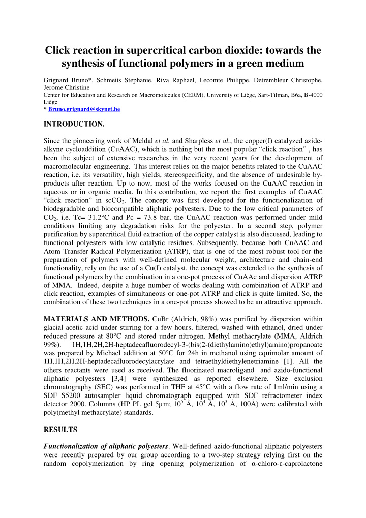 click reaction in supercritical carbon dioxide towards