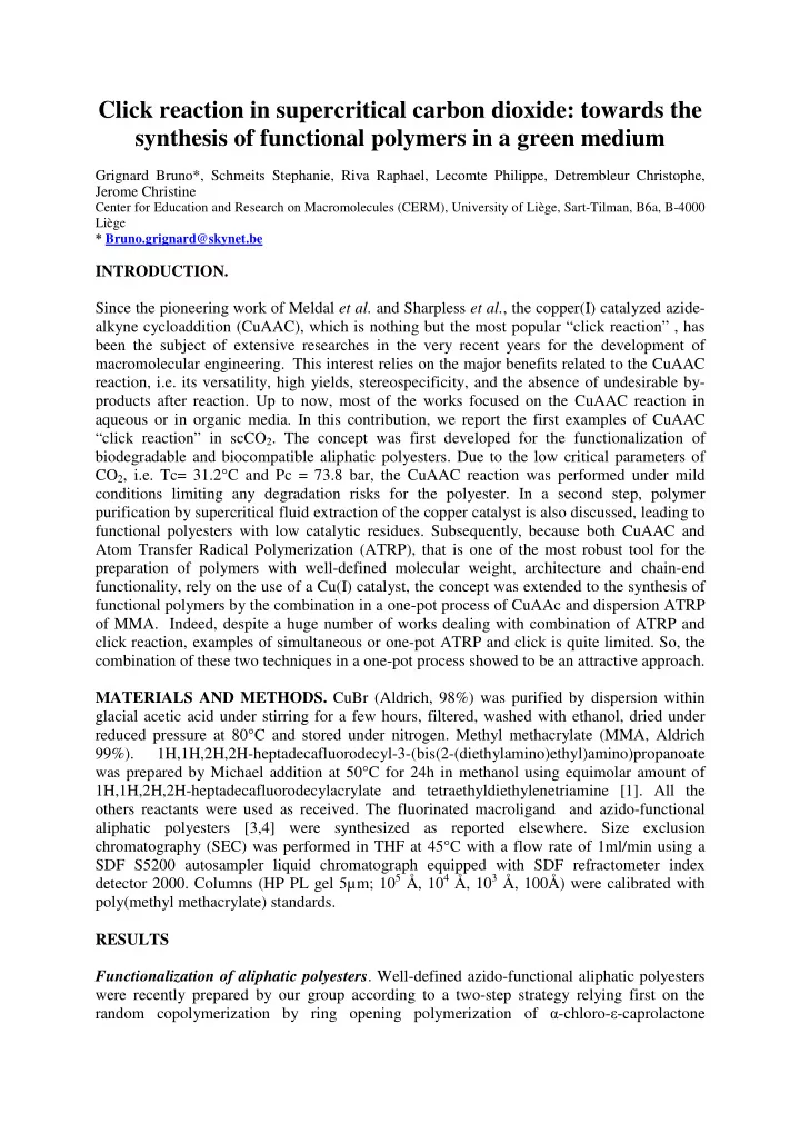 click reaction in supercritical carbon dioxide towards