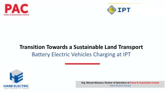 Transition Towards a Sustainable Land Transport  Battery Electric Vehicles Charging at IPT  Eng.