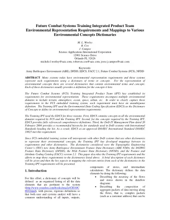 Future Combat Systems Training Integrated Product Team  Environmental Representation Requirements