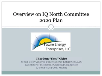 Overview on IQ North Committee  2020 Plan  Theodora Theo Okiro  Senior Policy Analyst, Future
