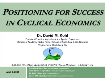 Views from the Road  agriculture is in the 7 th year of economic reset  dairy is in the 4 th