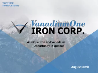 Opportunity in Quebec  August 2020  TSX.V:VONE  DISCLAIMER  This presentation contains