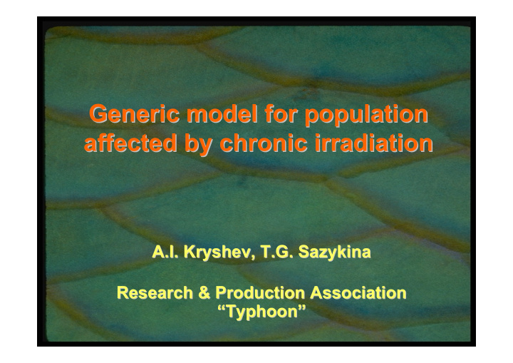 generic model for population generic model for population