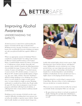 BETTER SAFE  WELCOAS ONLINE BULLETIN FOR YOUR FA MILYS SAFET Y  Improving Alcohol  Awareness