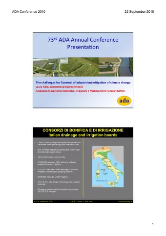 73 rd ADA Annual Conference  Presentation  Photographs from the Consorzio di Bonifica Delta Po