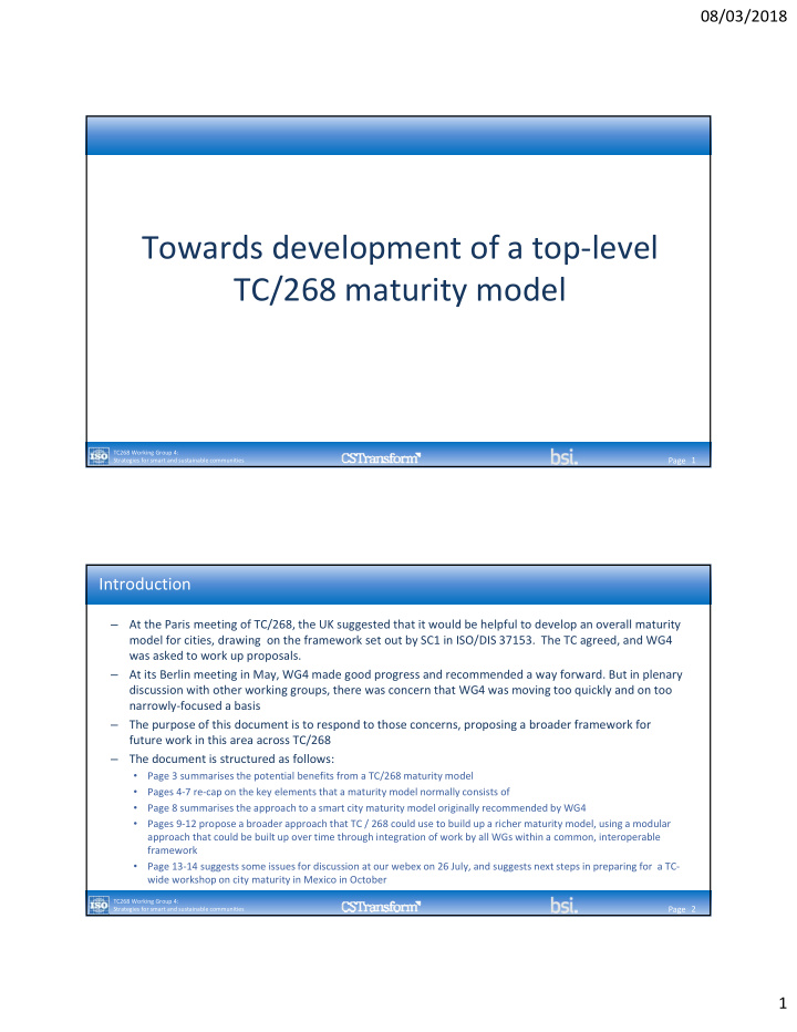 towards development of a top level tc 268 maturity model