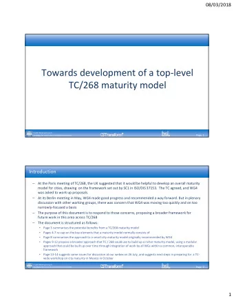 Towards development of a toplevel  TC/268 maturity model  TC268 Working Group 4:  Page  1