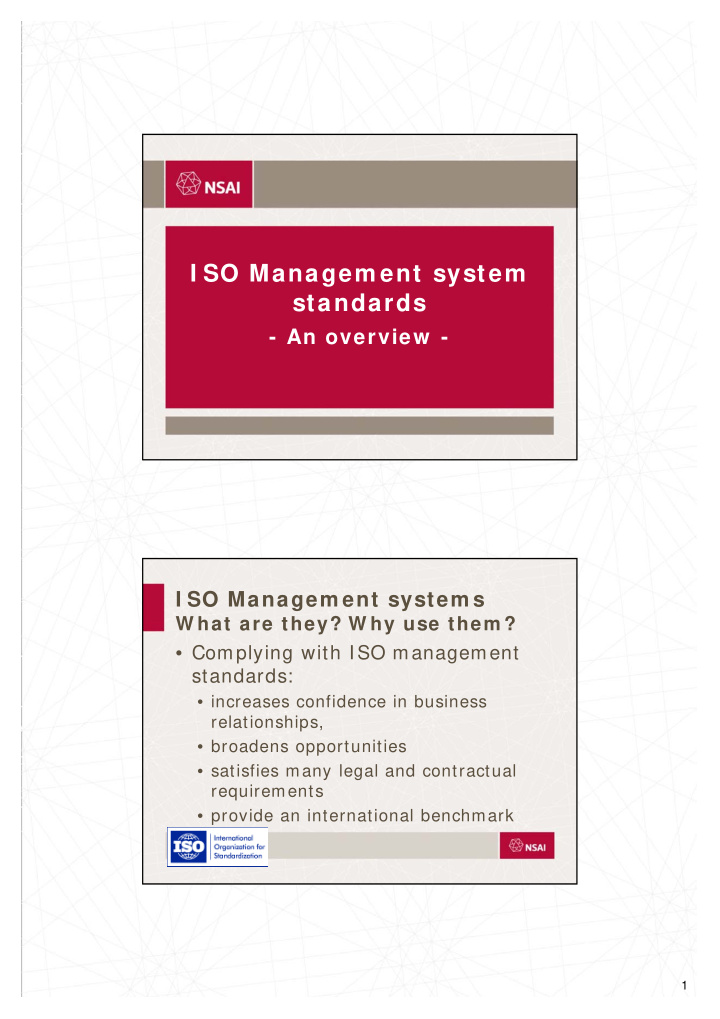 i so managem ent system standards