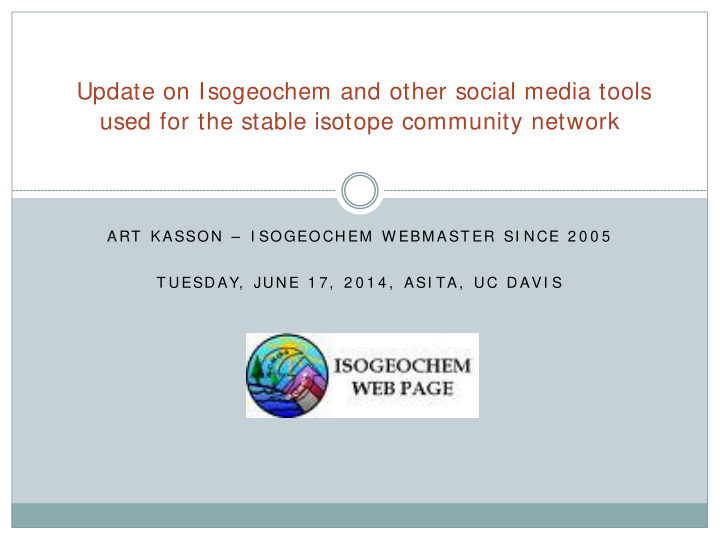 update on isogeochem and other social media tools used