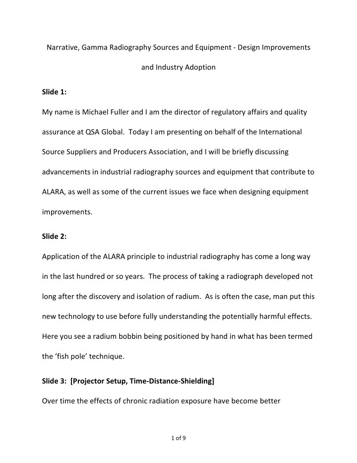 narrative gamma radiography sources and equipment design