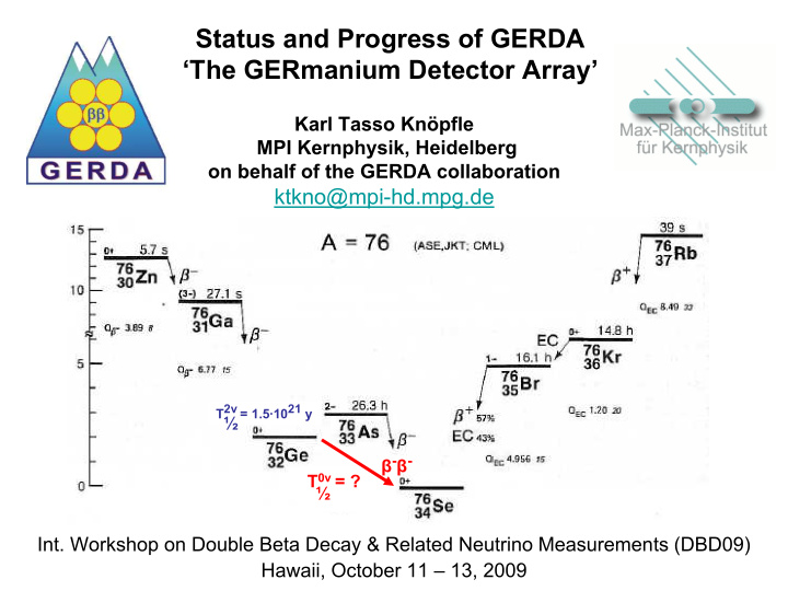 status and progress of gerda the germanium detector array