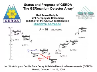Status and Progress of GERDA  The GERmanium  Detector Array  Karl Tasso Knpfle  MPI