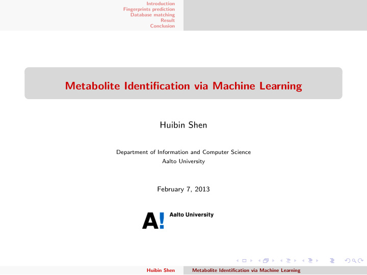 metabolite identification via machine learning