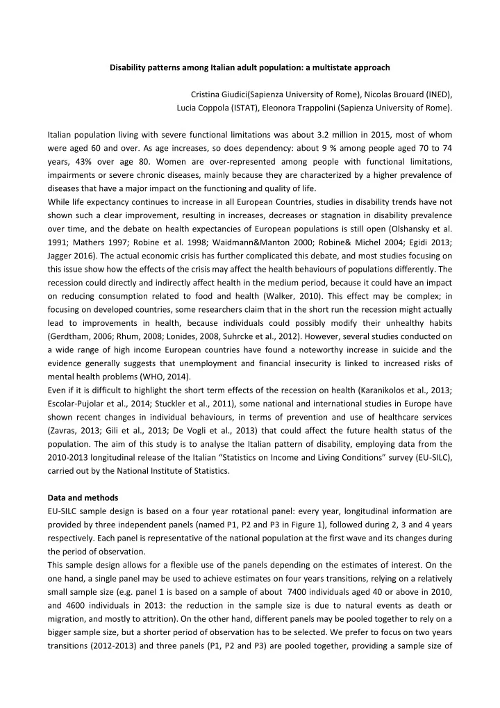 disability patterns among italian adult population a